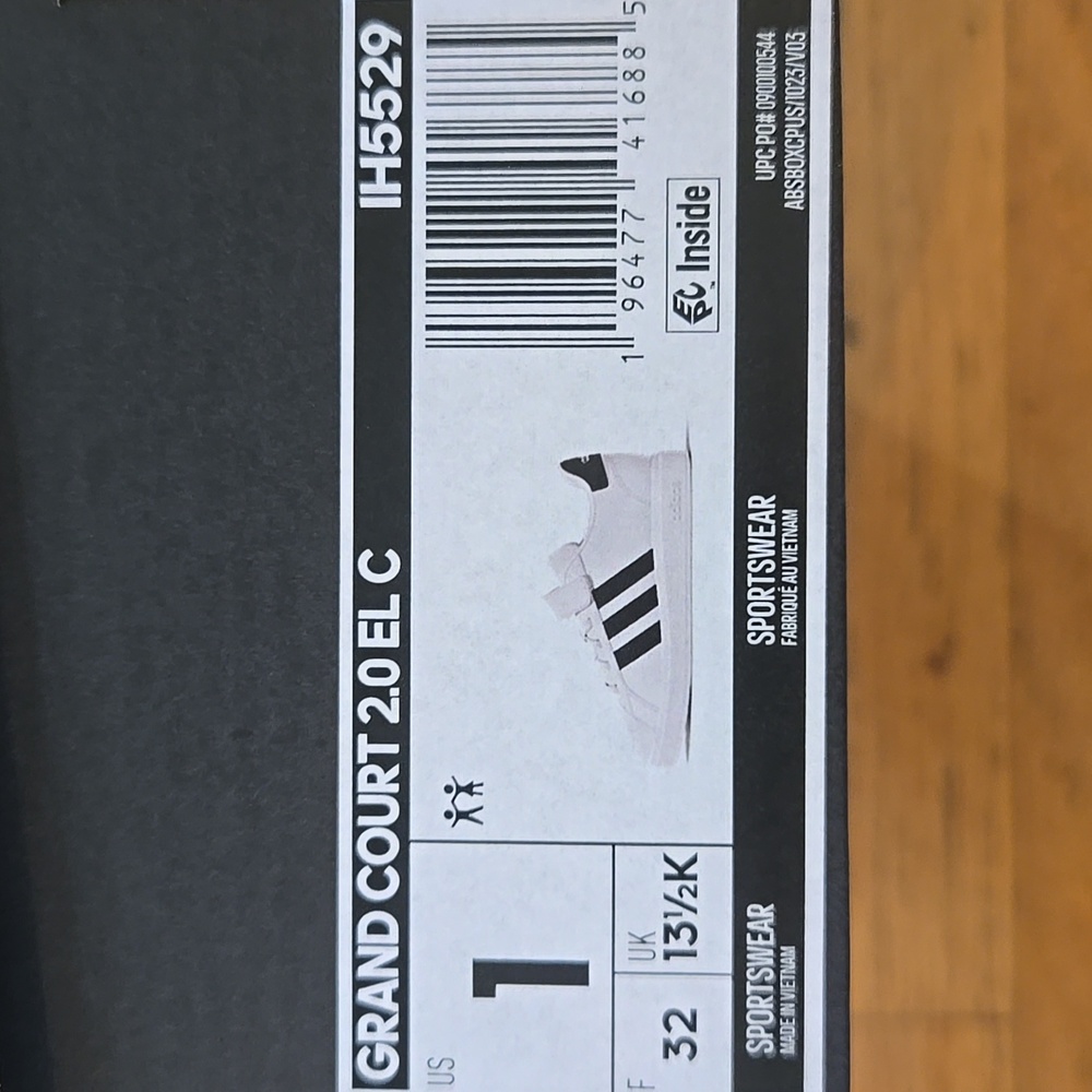 Adidas Gtand Court 2.0 EL Kids Sneakers Size 1 White / Black IH5529 - Picture 7 of 7